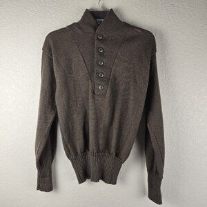 Vtg Military Sweater Mens M Olive Drab US Navy 100% Wool Pullover Button Front